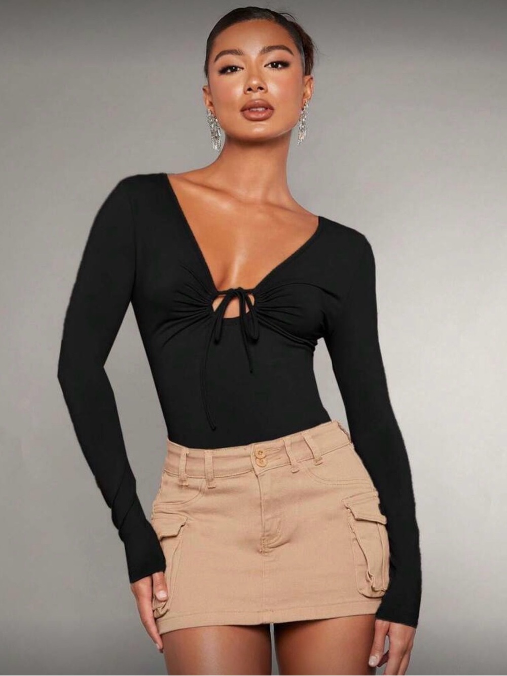 (NWT) Tie-Front Long-Sleeve V-Neck Top